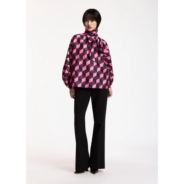 Essentiel Antwerp Geometric-print pussy-bow top | Blouses | Coveti