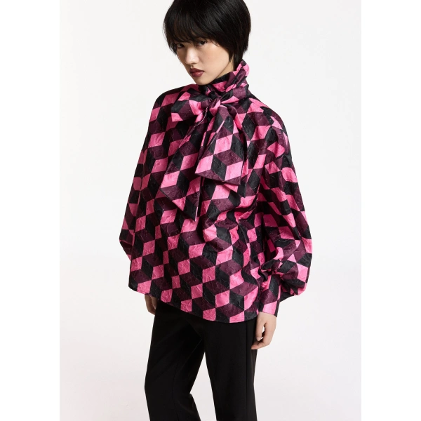 Essentiel Antwerp Geometric-print pussy-bow top | Blouses | Coveti
