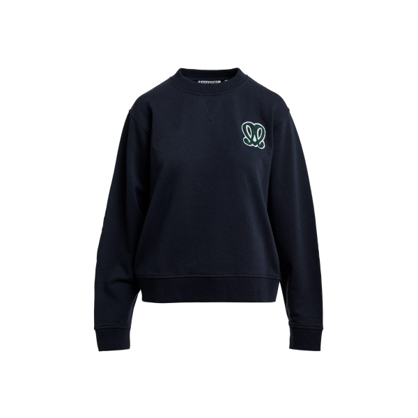 Navy sweatshirt with embroidered monogram patch