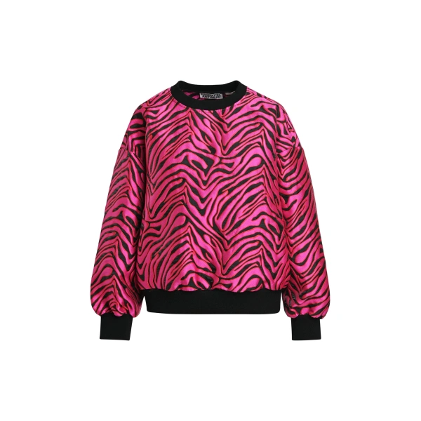Pink and black zebra-jacquard sweatshirt
