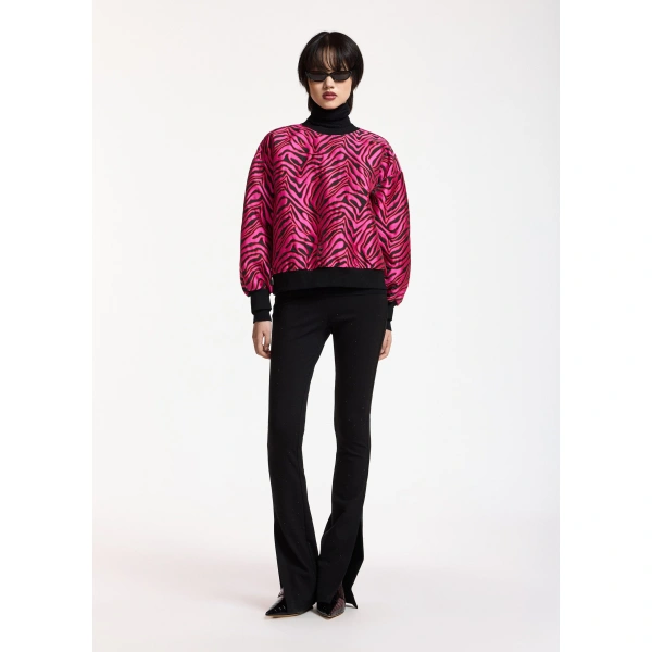 Essentiel Antwerp Pink and black zebra-jacquard sweatshirt | Long Sleeve Tops | Coveti
