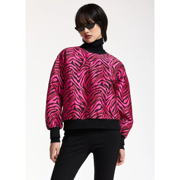 Essentiel Antwerp Pink and black zebra-jacquard sweatshirt | Long Sleeve Tops | Coveti