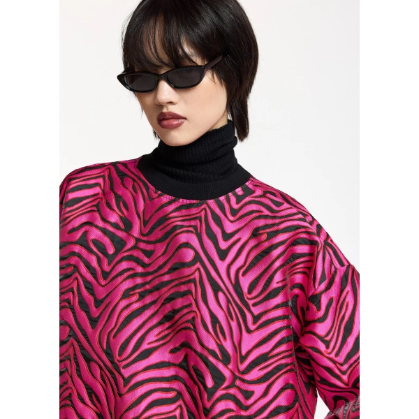 Essentiel Antwerp Pink and black zebra-jacquard sweatshirt | Long Sleeve Tops | Coveti