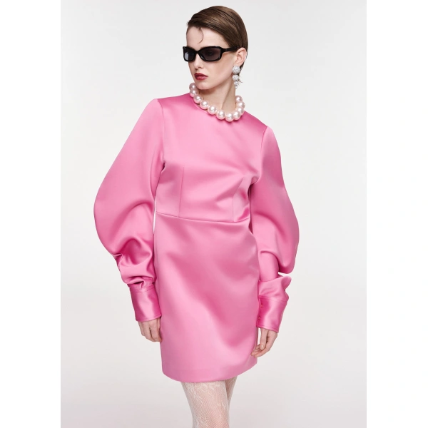 Essentiel Antwerp Pink mini dress with voluminous sleeves | Mini Dresses | Coveti