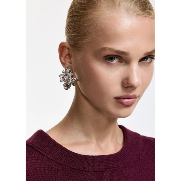 Essentiel Antwerp Silver floral rhinestone earrings | Earrings | Coveti