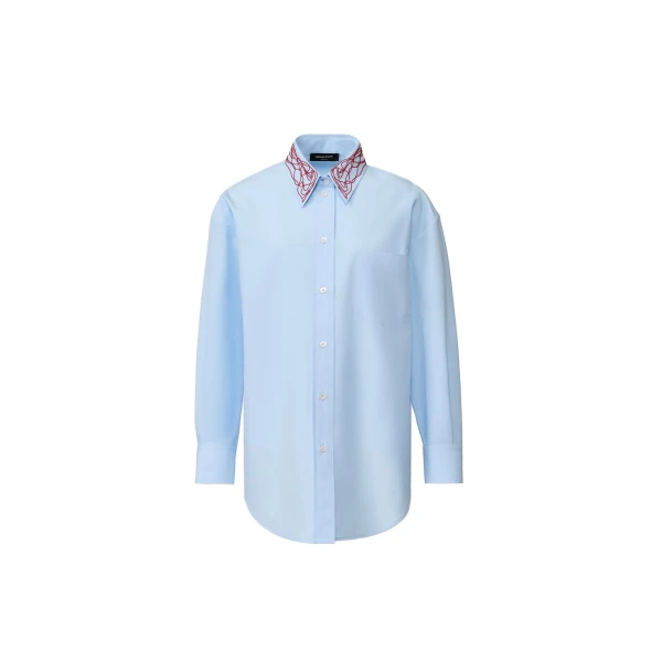 Boyfriend Poplin Shirt in Light Blue and Red