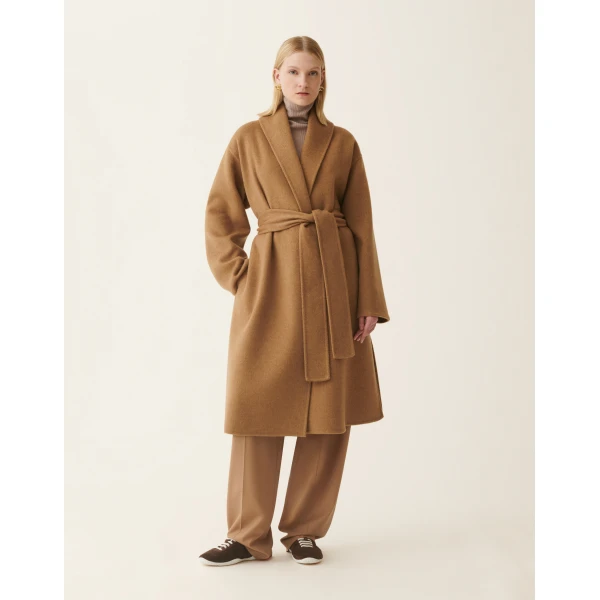 Fabiana Filippi Cashmere Double Robe Coat in Rattan