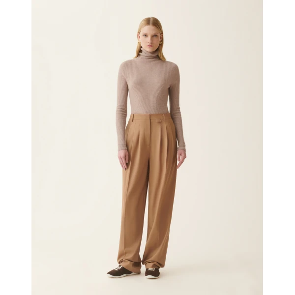 Fabiana Filippi Cool Wool Trousers with Triple Pleats in Rattan