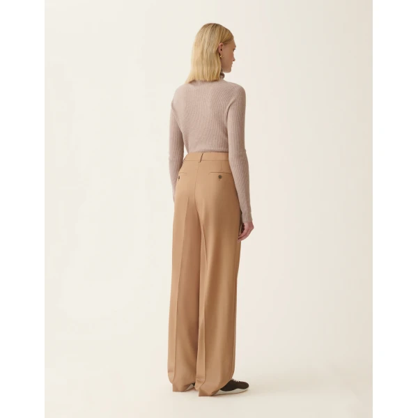 Fabiana Filippi Cool Wool Trousers with Triple Pleats in Rattan