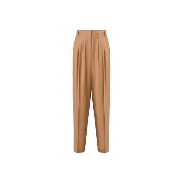 Cool Wool Trousers with Triple Pleats in Rattan