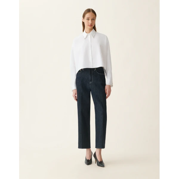 Fabiana Filippi Cropped Poplin Shirt in Optical White