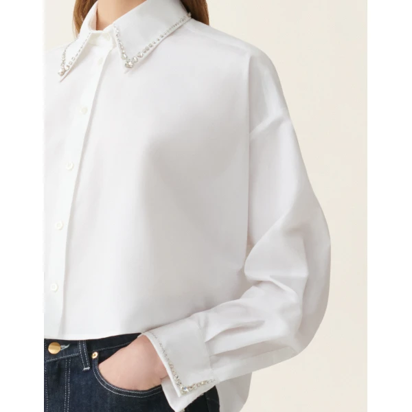 Fabiana Filippi Cropped Poplin Shirt in Optical White