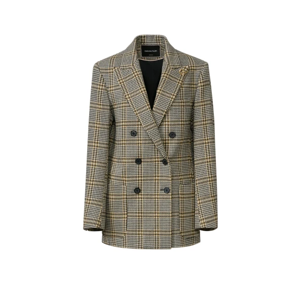 Double-Breasted Check Jersey Jacket in Gray