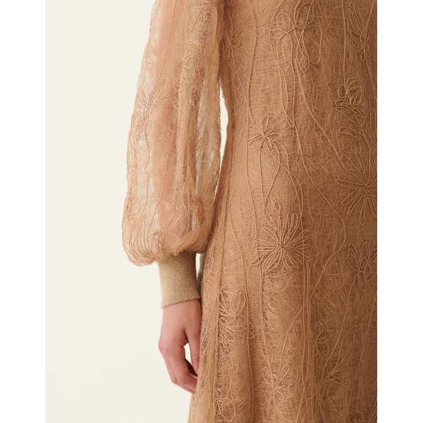 Fabiana Filippi Embroidered Lace Dress in Rattan