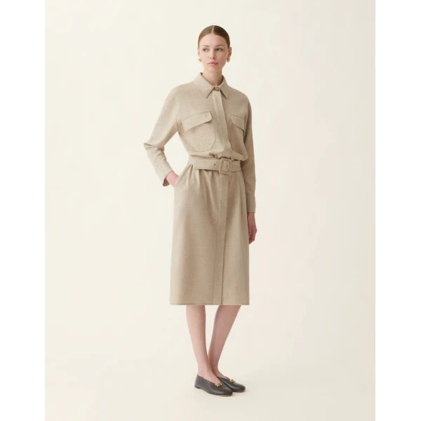 Fabiana Filippi Flannel Safari Dress in Greige