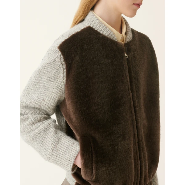 Fabiana Filippi Merino Shearling Bomber Jacket in Falcon