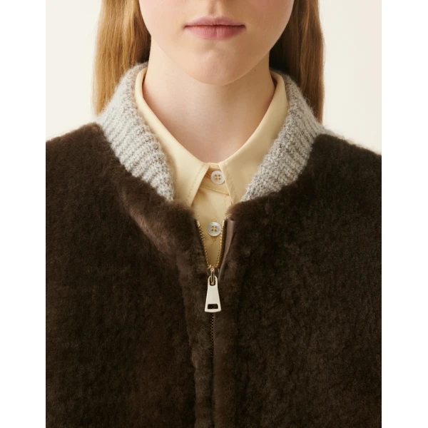 Fabiana Filippi Merino Shearling Bomber Jacket in Falcon