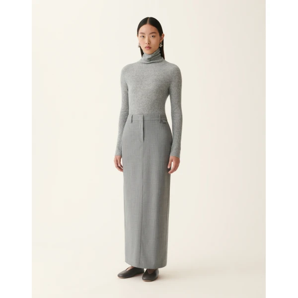 Fabiana Filippi Pencil Skirt in Bi-Stretch Fresco Wool, Melange Stone