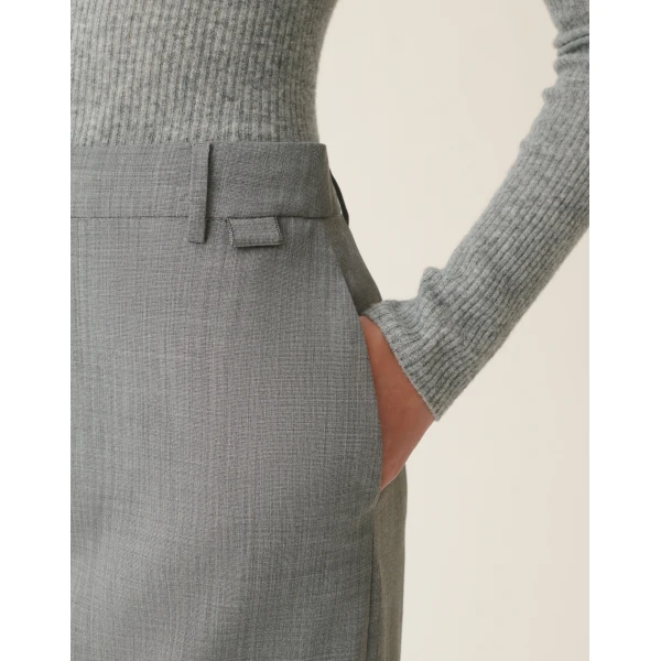 Fabiana Filippi Pencil Skirt in Bi-Stretch Fresco Wool, Melange Stone