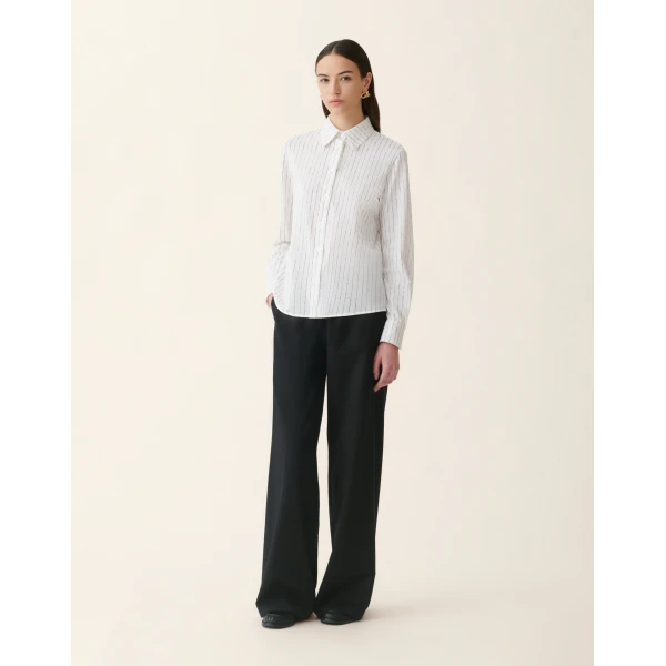 Fabiana Filippi Pinstripes Signature Printed Jersey Shirt in Silk White