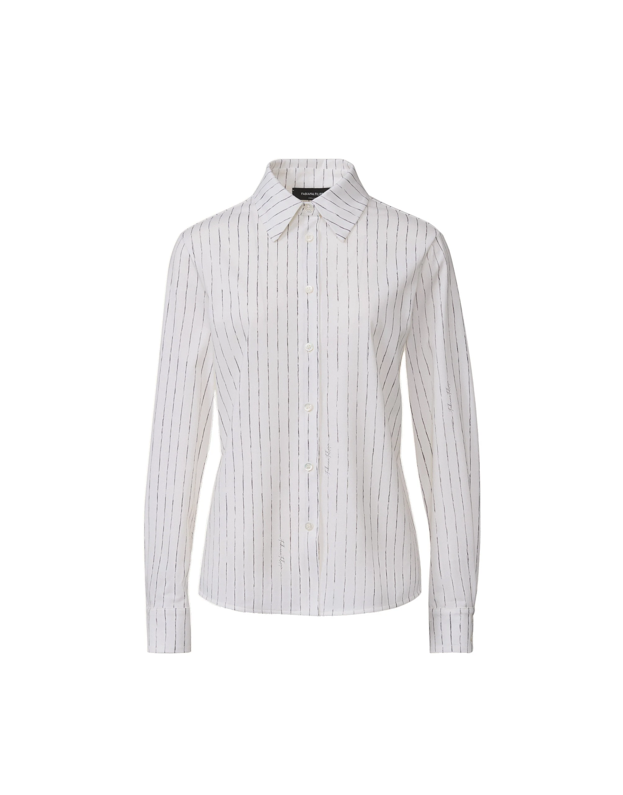 Fabiana-Filippi-Pinstripes-Signature-Printed-Jersey-Shirt-in-Silk-White Fabiana Filippi Pinstripes Signature Printed Jersey Shirt in Silk White