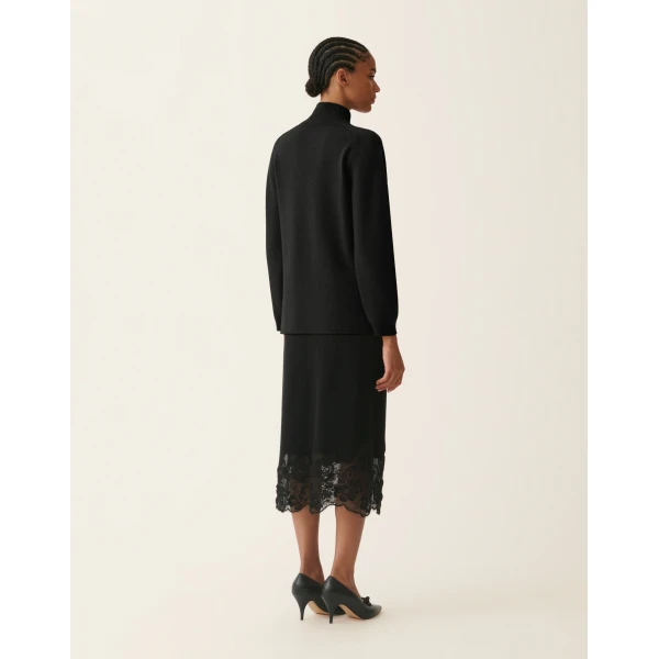 Fabiana Filippi Platinum Sweater with Lace Hem in Black