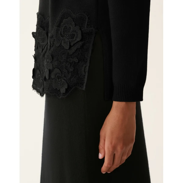 Fabiana Filippi Platinum Sweater with Lace Hem in Black