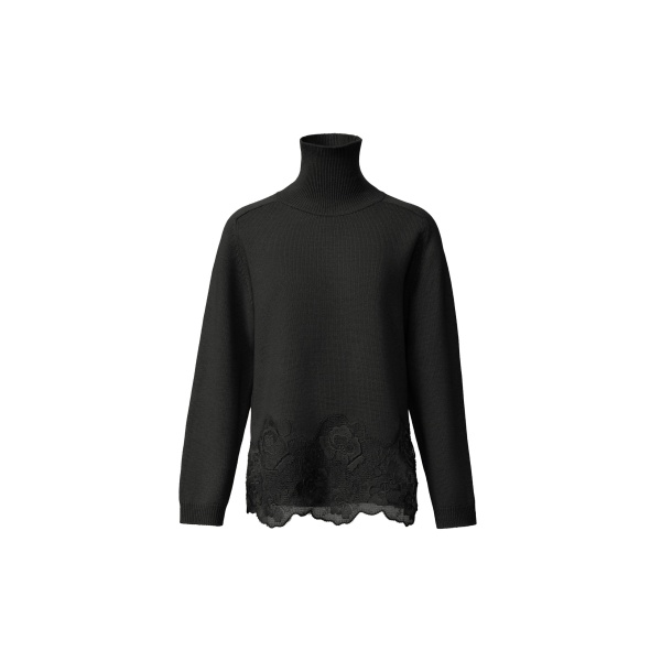 Fabiana Filippi Platinum Sweater with Lace Hem in Black