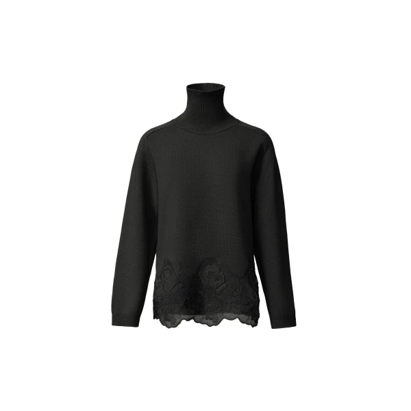 Platinum Sweater with Lace Hem in Black