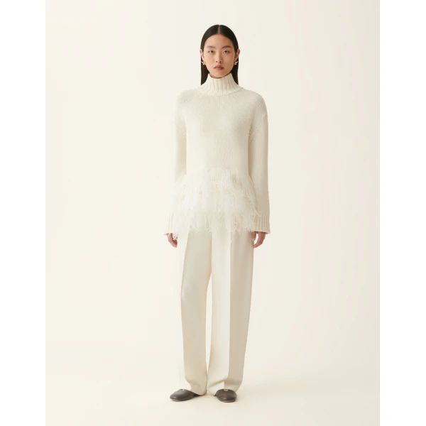 Fabiana Filippi Platinum Sweater with Ostrich Feathers in Raffia