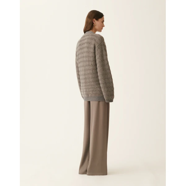 Fabiana Filippi Platinum and Mohair Cardigan with Sequin Stripes in Falcon