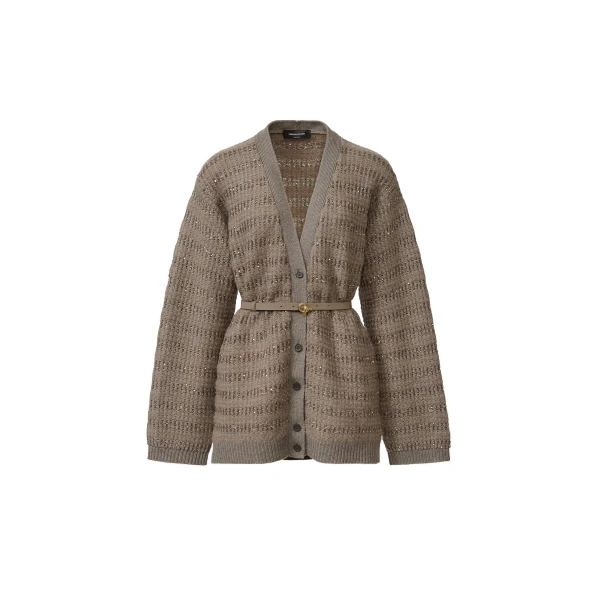 Platinum and Mohair Cardigan with Sequin Stripes in Falcon