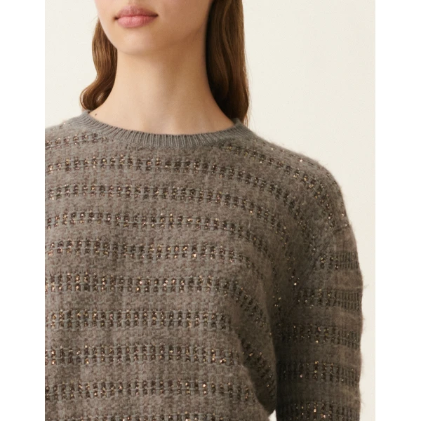 Fabiana Filippi Platinum and Mohair Sweater with Sequin Stripes in Falcon