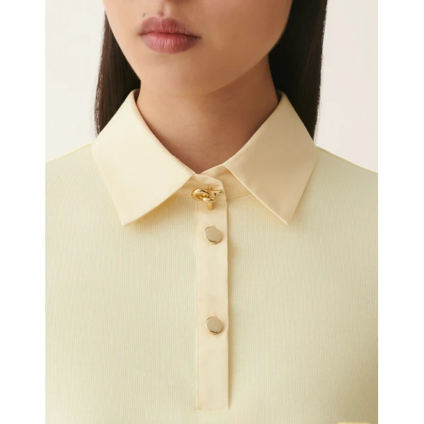 Fabiana Filippi Ribbed Cotton Jersey Long-Sleeved T-shirt in Vanilla Yellow