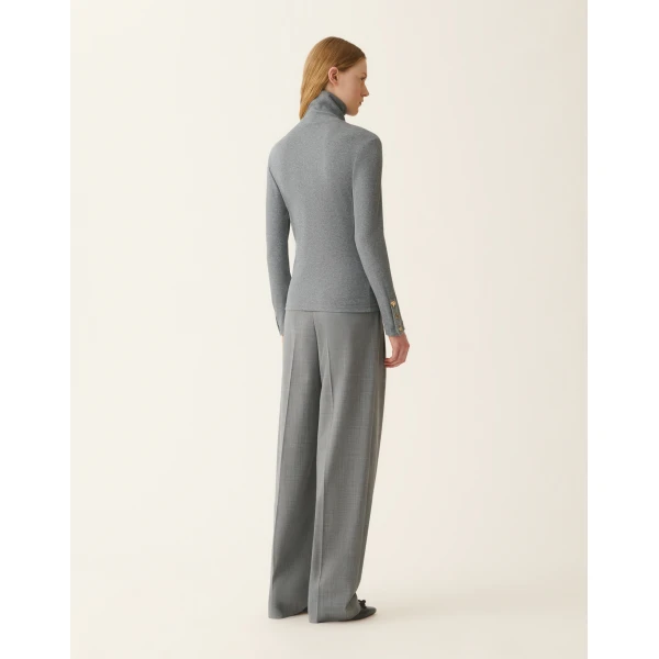 Fabiana Filippi Ribbed Cotton Jersey Turtleneck T-shirt in Stone