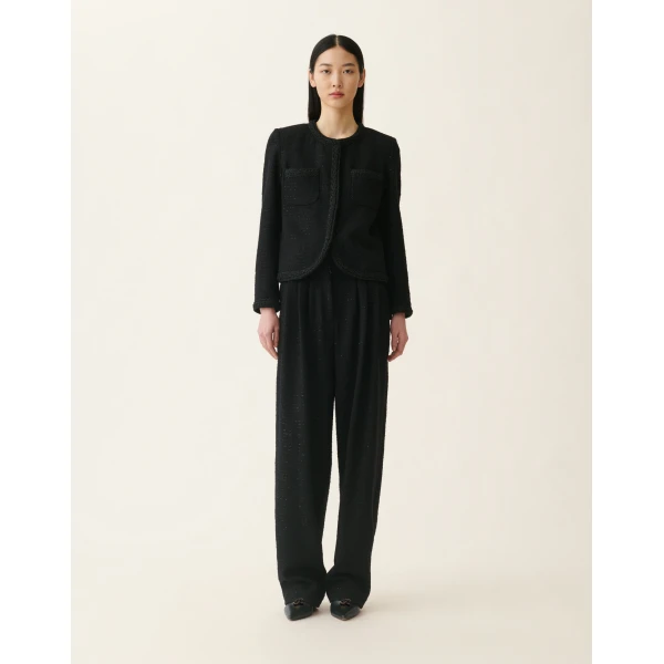 Fabiana Filippi Sequin Fabric Crewneck Jacket in Black