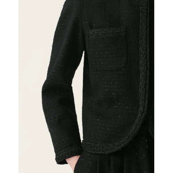 Fabiana Filippi Sequin Fabric Crewneck Jacket in Black