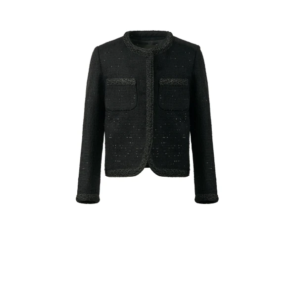 Sequin Fabric Crewneck Jacket in Black