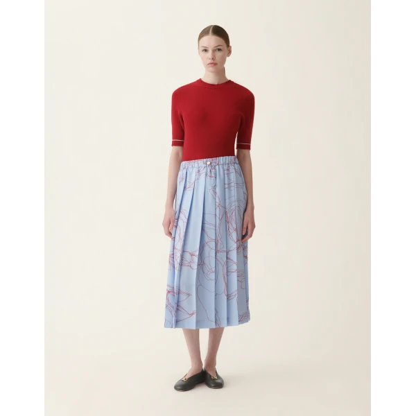Fabiana Filippi Silk Twill Midi Skirt in Light Blue