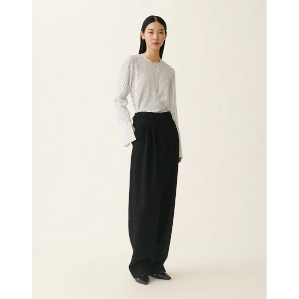 Fabiana Filippi Triple-Pleat Sequin Fabric Trousers in Black