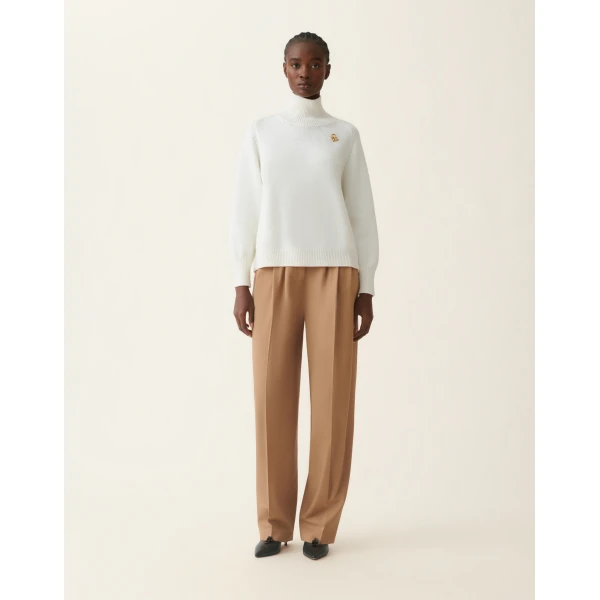 Fabiana Filippi Turtleneck Merino Wool Sweater in Raffia