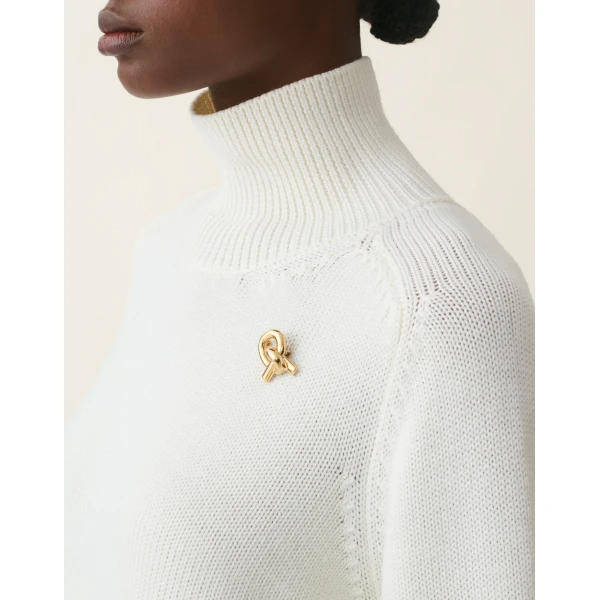 Fabiana Filippi Turtleneck Merino Wool Sweater in Raffia