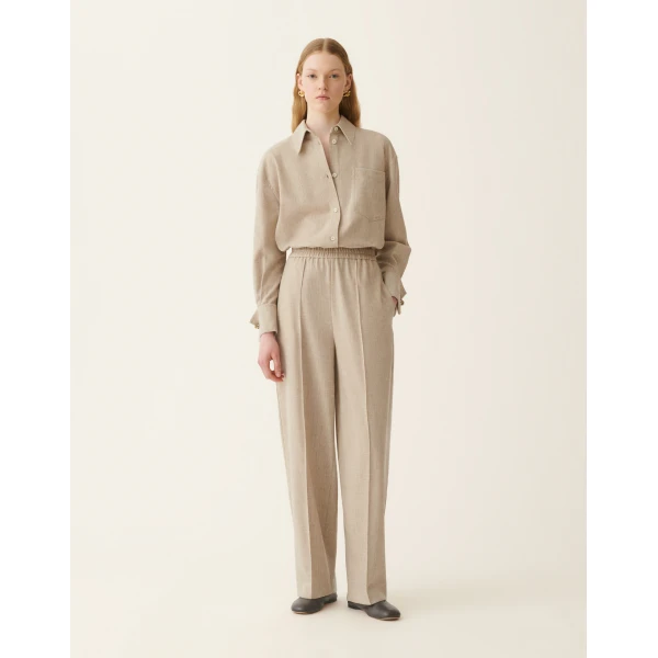 Fabiana Filippi Wide-Leg Flannel Trousers in Greige