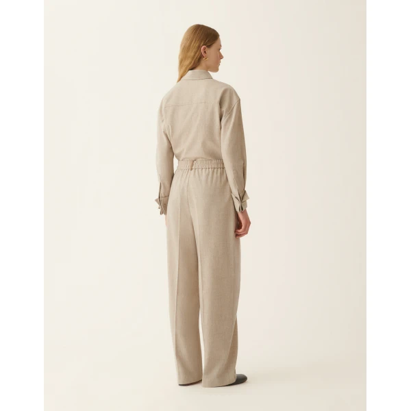Fabiana Filippi Wide-Leg Flannel Trousers in Greige