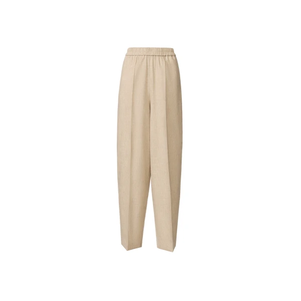 Wide-Leg Flannel Trousers in Greige