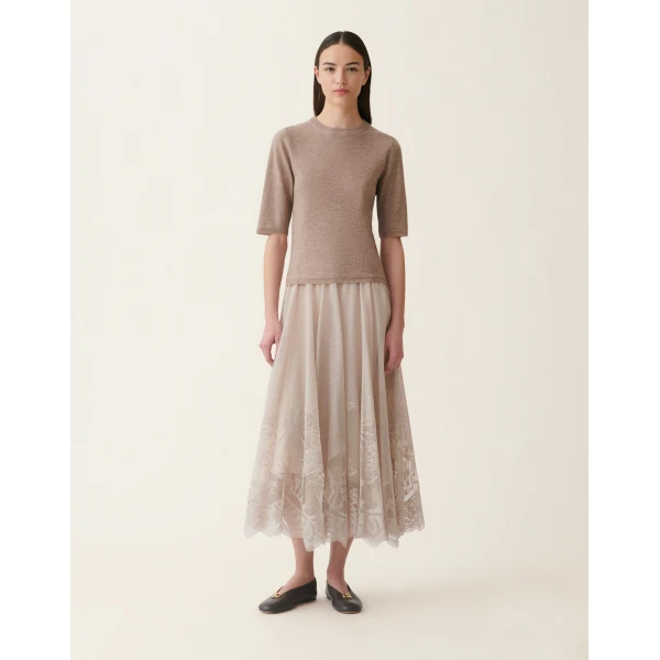 Fabiana Filippi Wool Sweater with Sequins in Mocha
