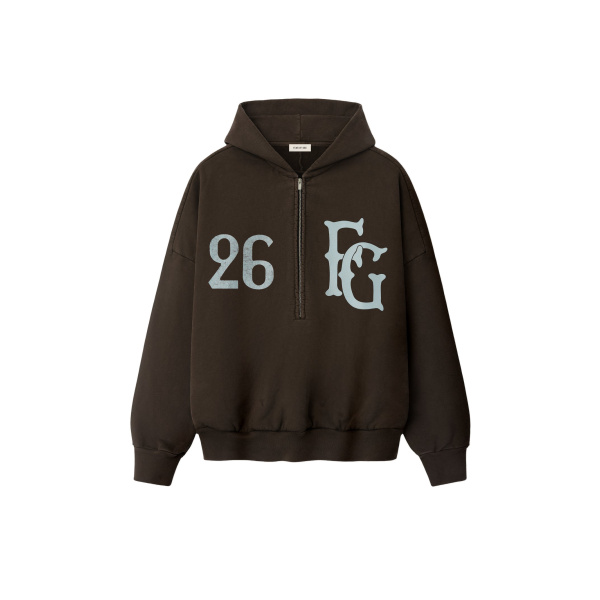 Fear of God Baseball Club Half Zip Hoodie in Dark Brown | Coveti