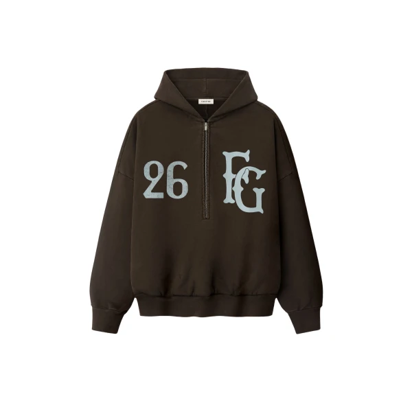 Fear of God Baseball Club Half Zip Hoodie in Dark Brown | Coveti