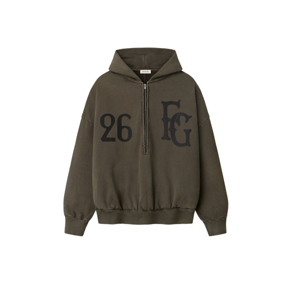 Fear of God Baseball Club Half Zip Hoodie in Faded Brown | Coveti
