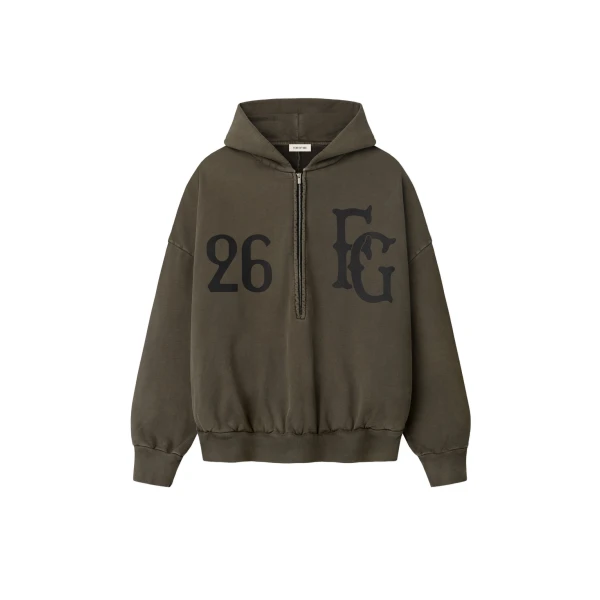Fear of God Baseball Club Half Zip Hoodie in Faded Brown | Coveti